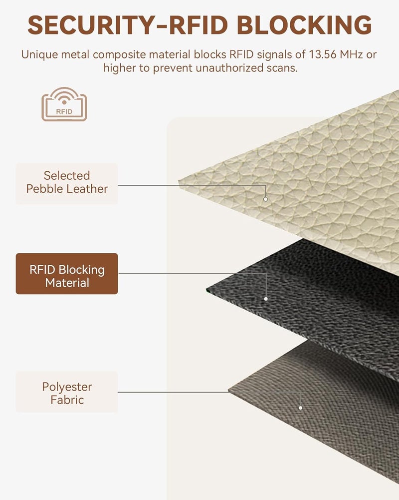 Bostanten Slim Wallet for Women Small RFID Blocking Credit Card Holder Leather Bifold Wallets with Zipper Coin Pocket Khaki＆Beige - Image 5